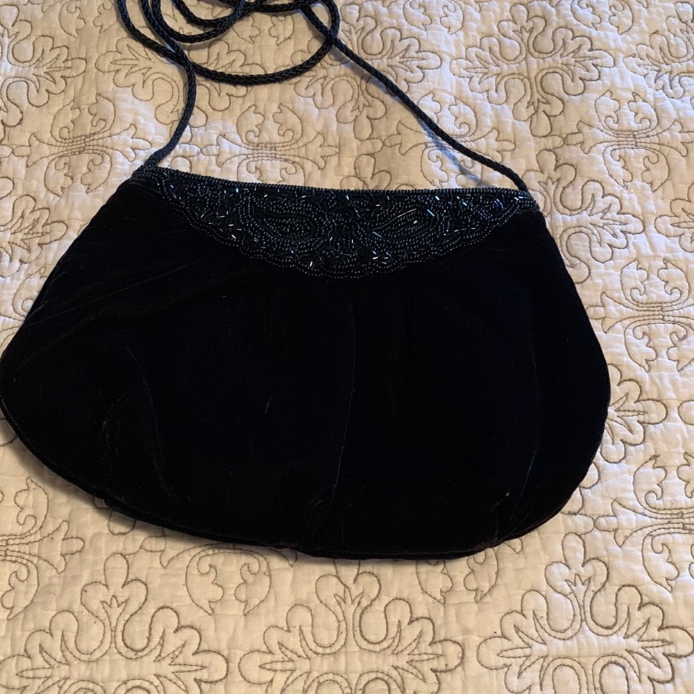 Vintage black velvet beaded bag